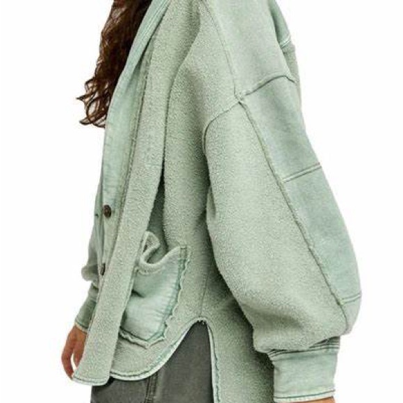 Free People Jordan Slouchy Jacket in washed military green. - Picture 2 of 13